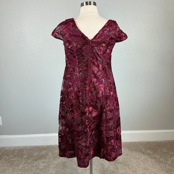 Alex Evenings Women's Cocktail Dress Size 14W Red Embroidered A-Line Midi - Picture 6 of 14